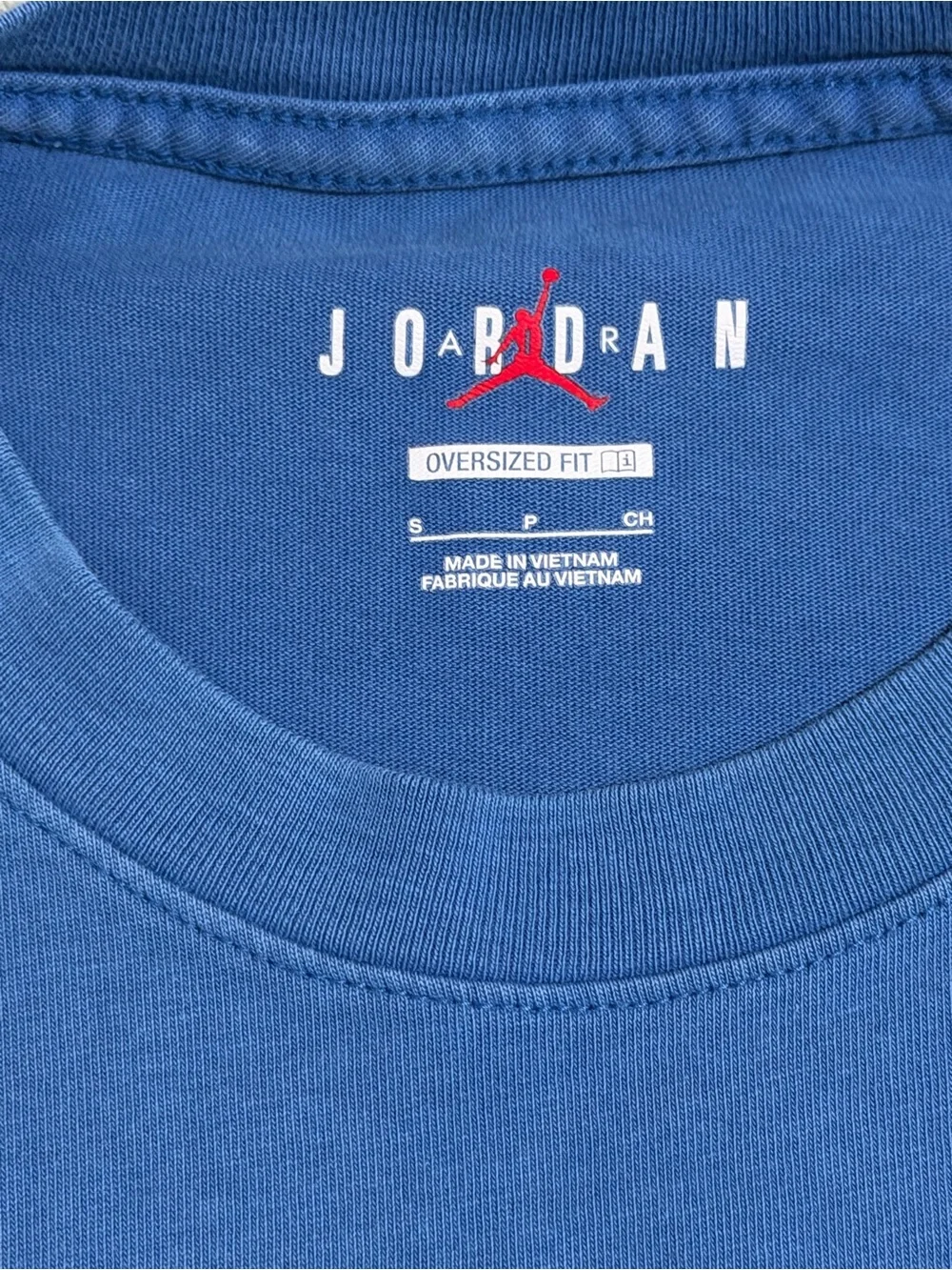Jordan Blue Short-Sleeve Logo Patch Crewneck Tee Oversized Fit Size S